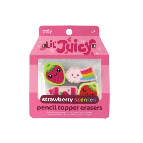 ooly – lil juicy scented pencil topper erasers strawberry