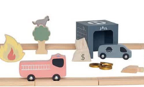 houten treinset reddingsvoertuigen (31 delig)