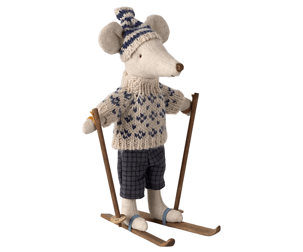 maileg winter mouse with ski set, dad blue