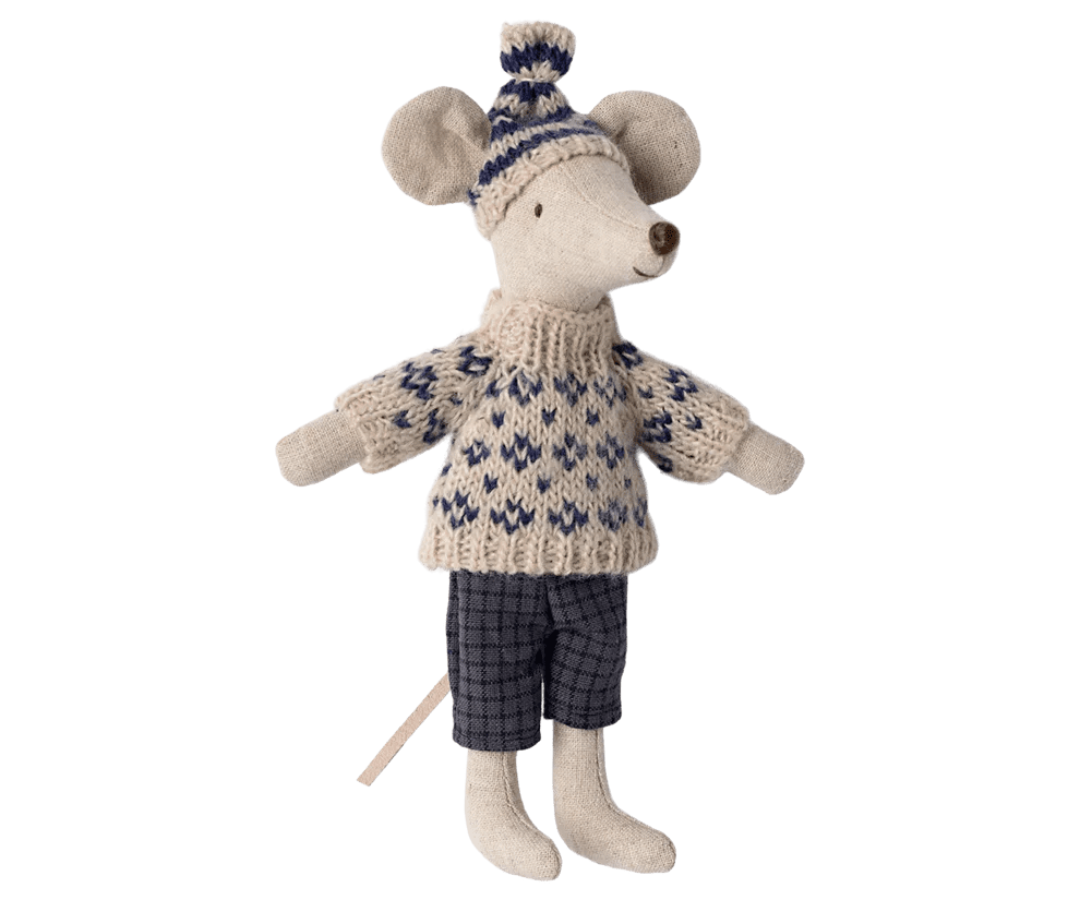 maileg winter mouse with ski set, dad blue
