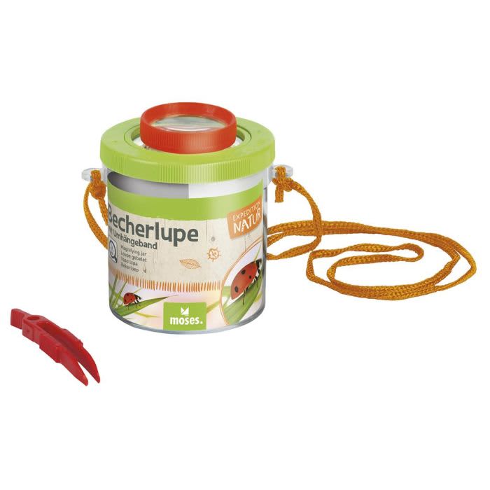 expeditie natuurbeker met loep en draagriem