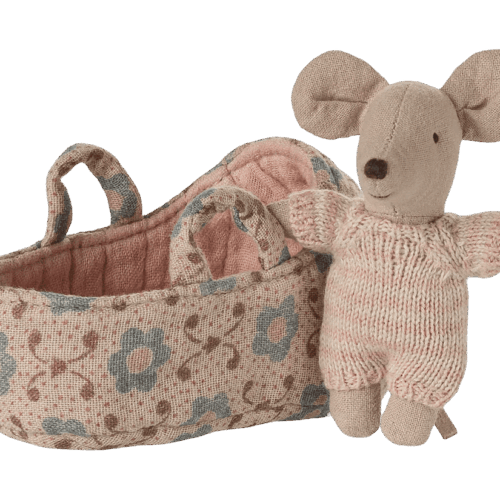 maileg baby mouse in carry cot rose