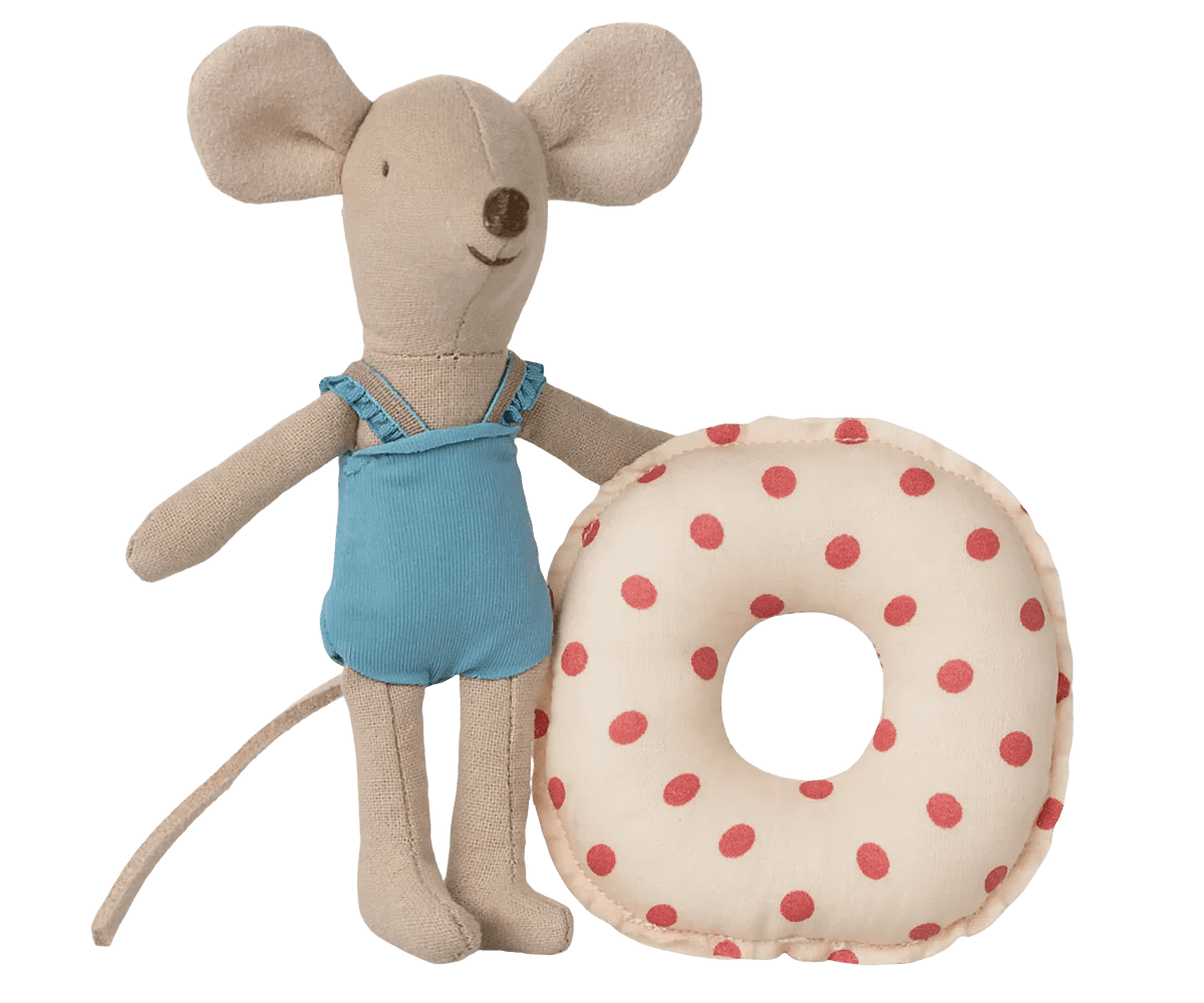 maileg beach mouse with float, little sister red dot