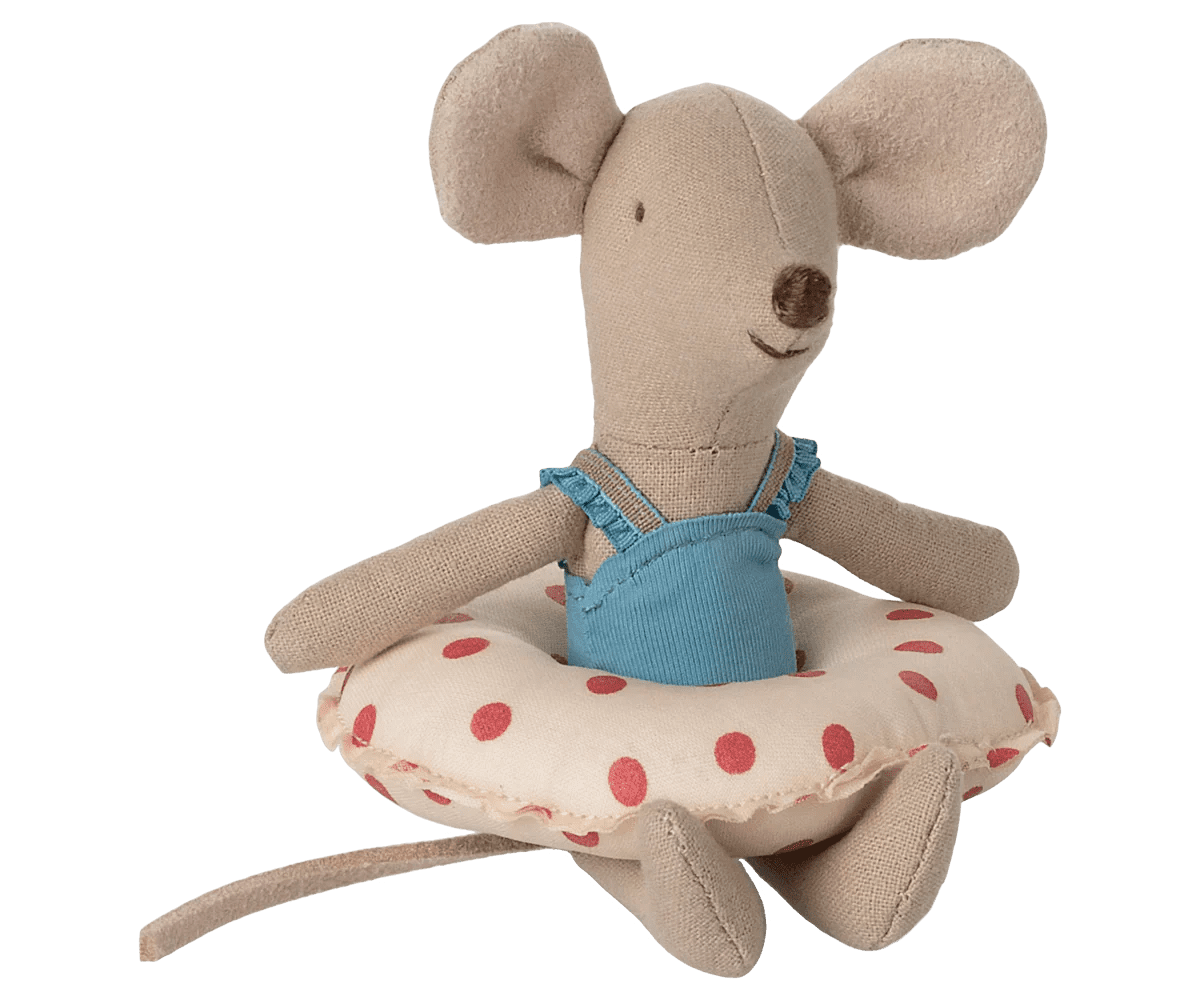 maileg beach mouse with float, little sister red dot