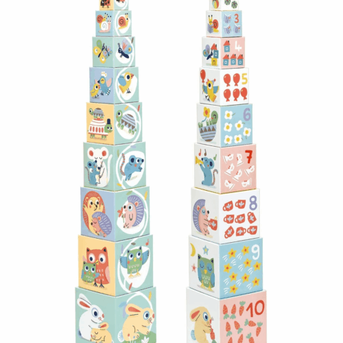 djeco 10 stapel kubussen pastel dieren