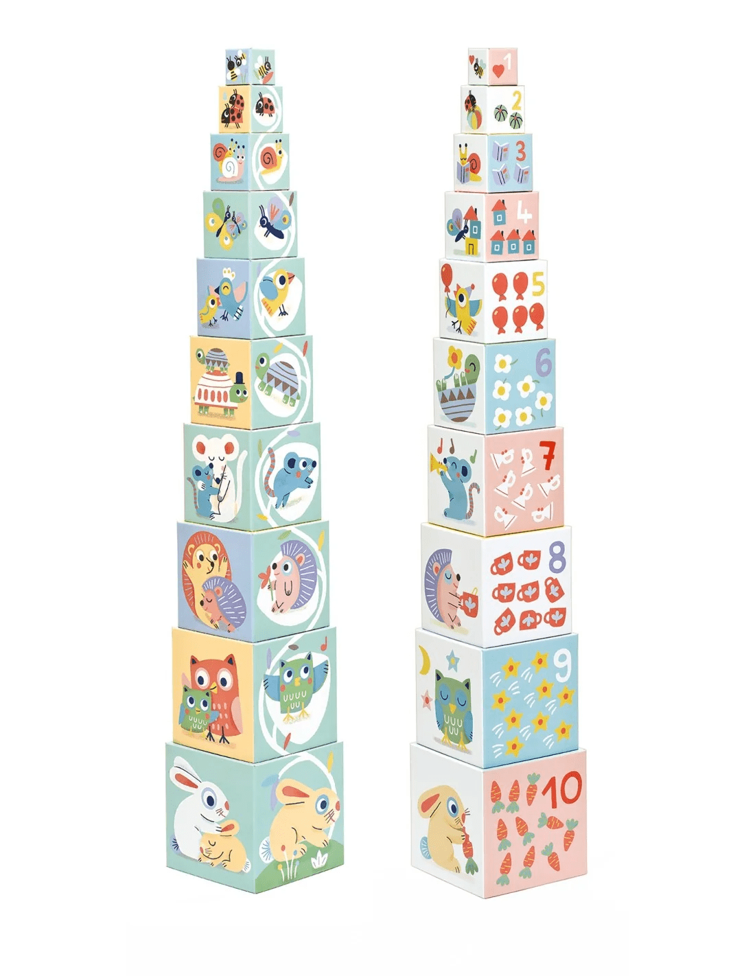 djeco 10 stapel kubussen pastel dieren