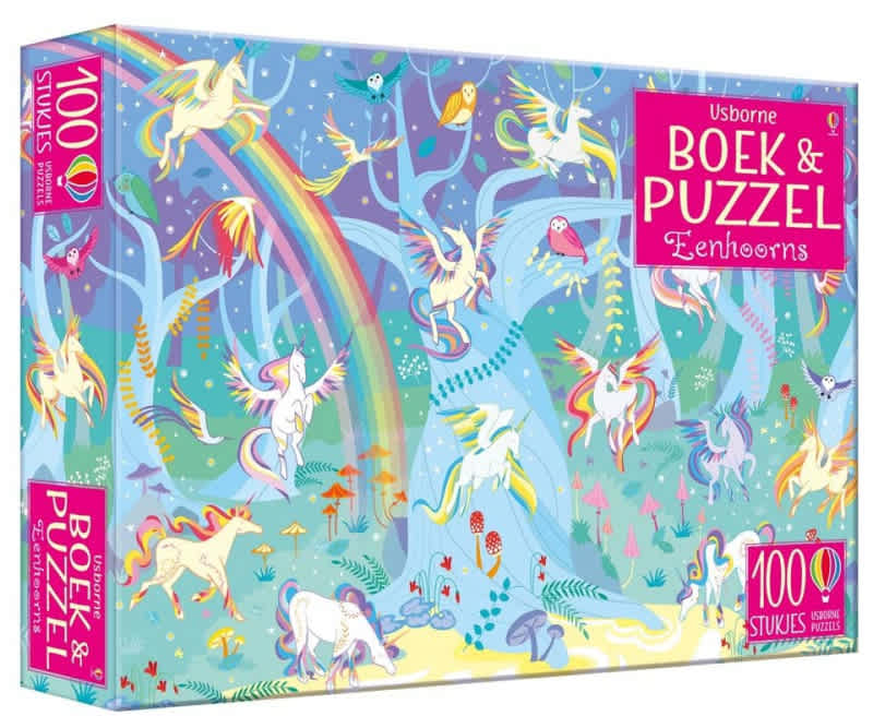 usborne boek, stickers & puzzel eenhoorns