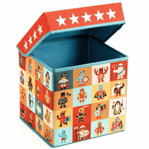 djeco zitje speelgoedkist superhelden