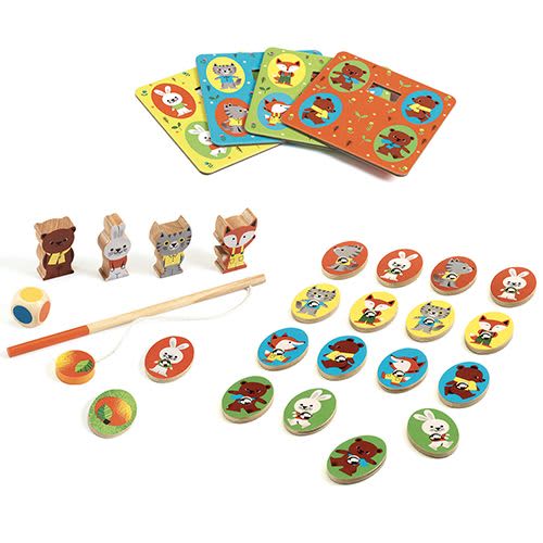 djeco educatieve spellen memo, loto, ludo, magnetisch vissen 4 spellen +2