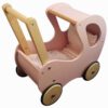 houten poppenwagen retro met dekbed lichtroze