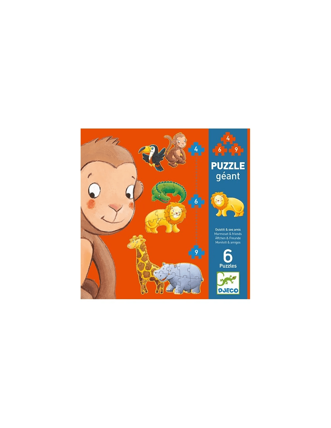 djeco geant puzzel 6 puzzels marmoset & friends 2+