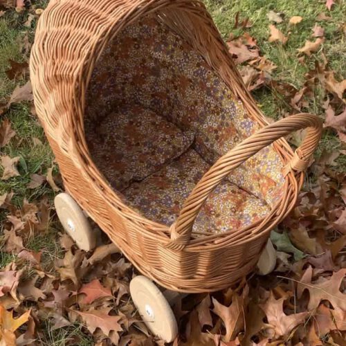 rieten poppenwagen met kap little flowers