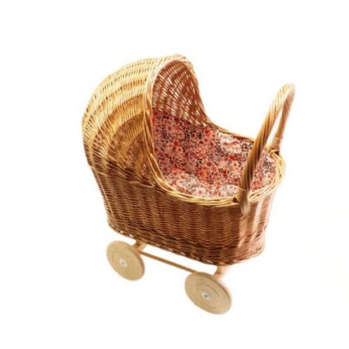 rieten poppenwagen met kap retro flowers