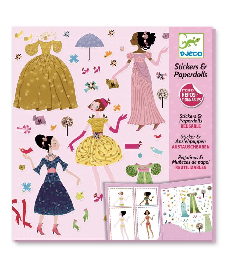 djeco herbruikbaar stickeren jurken en accessoires 4 seizoenen