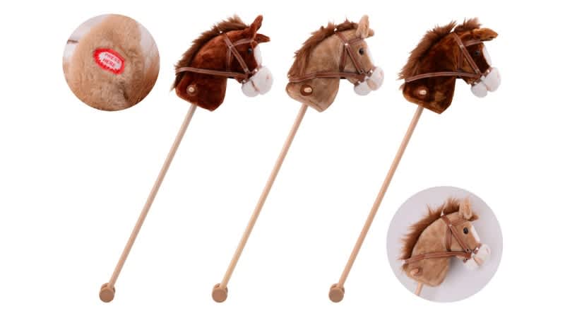 stokpaard met geluid, 3 kleuren assorti