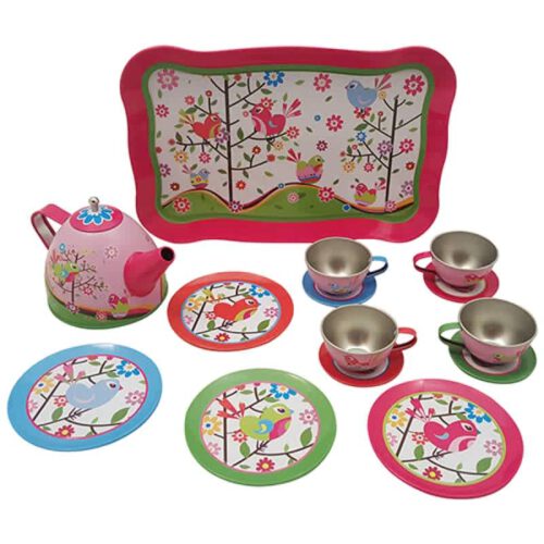 blikken serviesje met dienblad (bloem/vogel)
