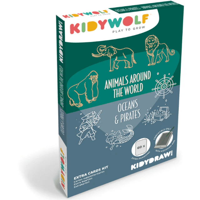 kidywolf kidydraw mini refill extra tekenkaarten 60 dieren over de hele wereld en oceanen en piraten