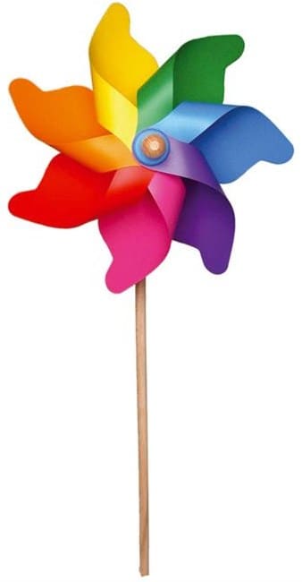 giobas windmolen regenboog kunststof met houten stok 76cm