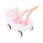 poppen loopwagen hout roze/wit