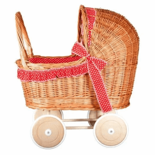 poppenwagen riet rood wit stip