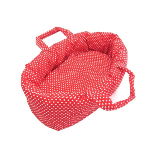 poppendraagmand 40cm rood/wit stippen