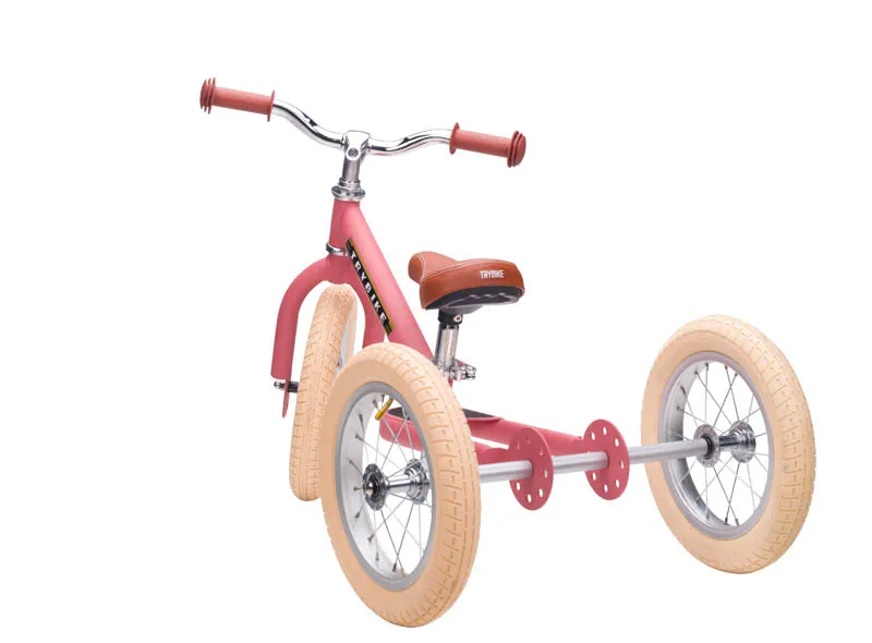 trybike steel driewieler vintage roze stabiel en duurzaam voor peuters