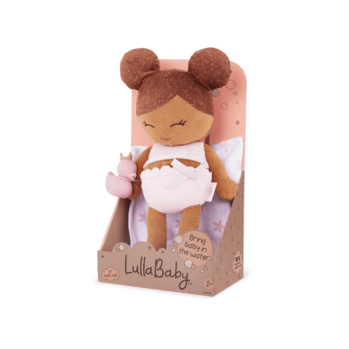 lullababy plush girl bath doll and accessory brown hair