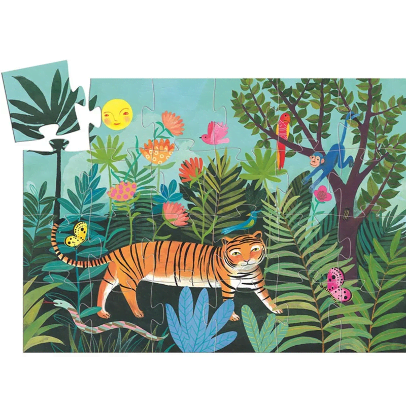 djeco silhouette puzzel de tocht van de tijger 24pcs +3